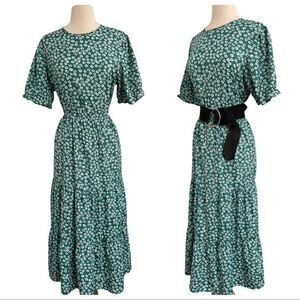 Lovely Kelly Green Pleated Floral Maxi Dress